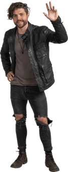 cutout character image chaz in a leather jacket and ripped jeans