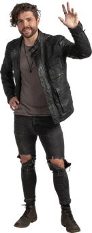 cutout character image chaz in a leather jacket and ripped jeans