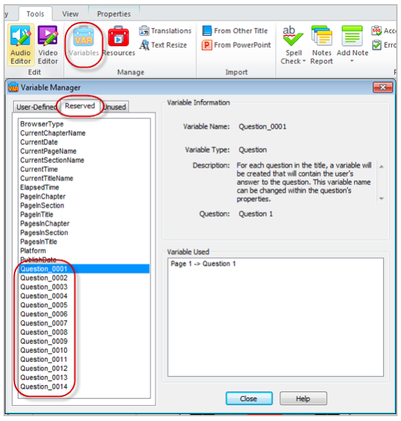 reserved variables