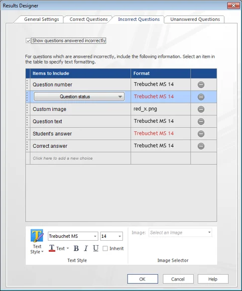 Results Designer- Custom Incorrect