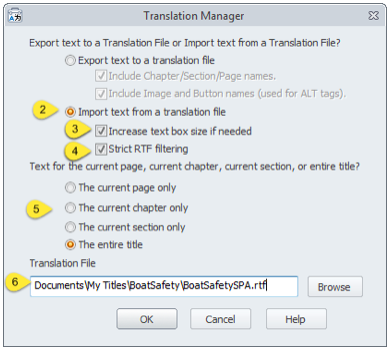 Setting the RTF translation file to use