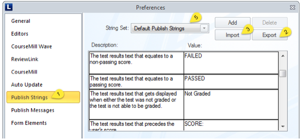 Publish Strings preferences window