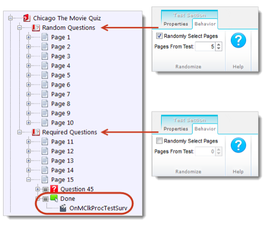 showing the behavior set for two different test sections