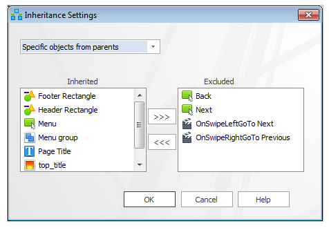 Inheritance Settings panel in Lectora