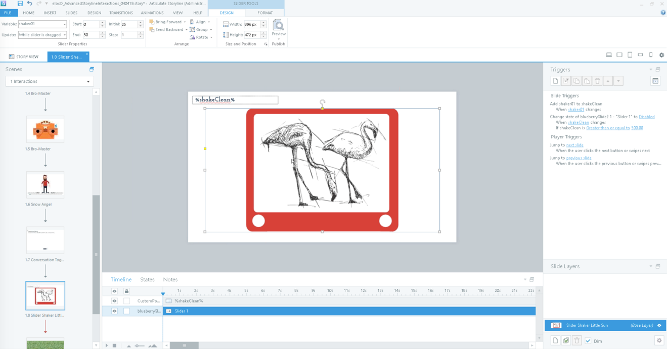 creating interactivity - etch a sketch example - showing storyline screen