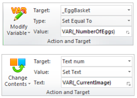 modify variable and change contents action