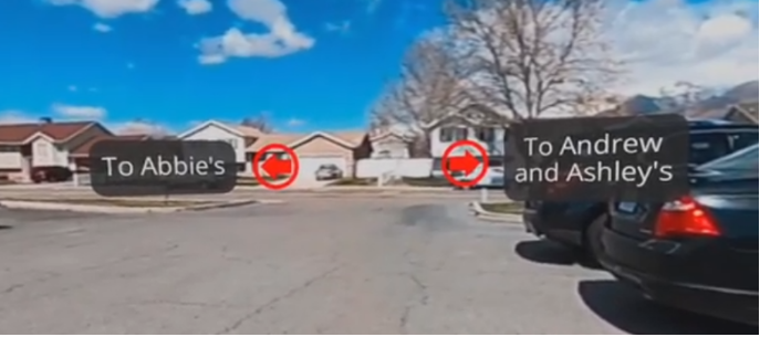 Utah neighborhood street with arrows pointing to siblings houses