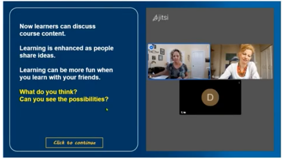 screenshot of course with embedded jitsi video chat