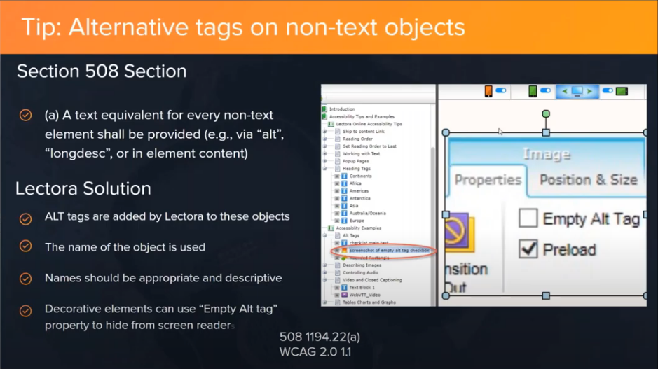 lectora accessibility tip about alt tags