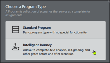 Rehearsal window showing Choose a Program Type menu