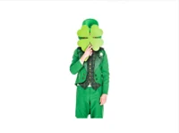 stock photo of a leprechaun hiding behind a giant clover