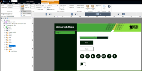 Lectora interface screenshot, showing a themed slide