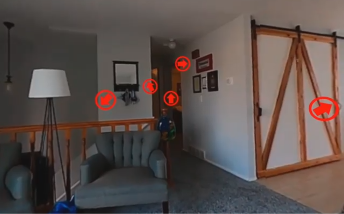upstairs of a house with clickable arrows that take viewer to different rooms