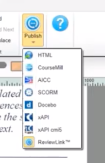Menu drop down for publishing a Lectora course to ReviewLink