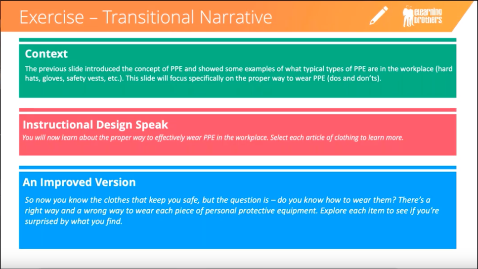 Example of rewriting a transitional narrative