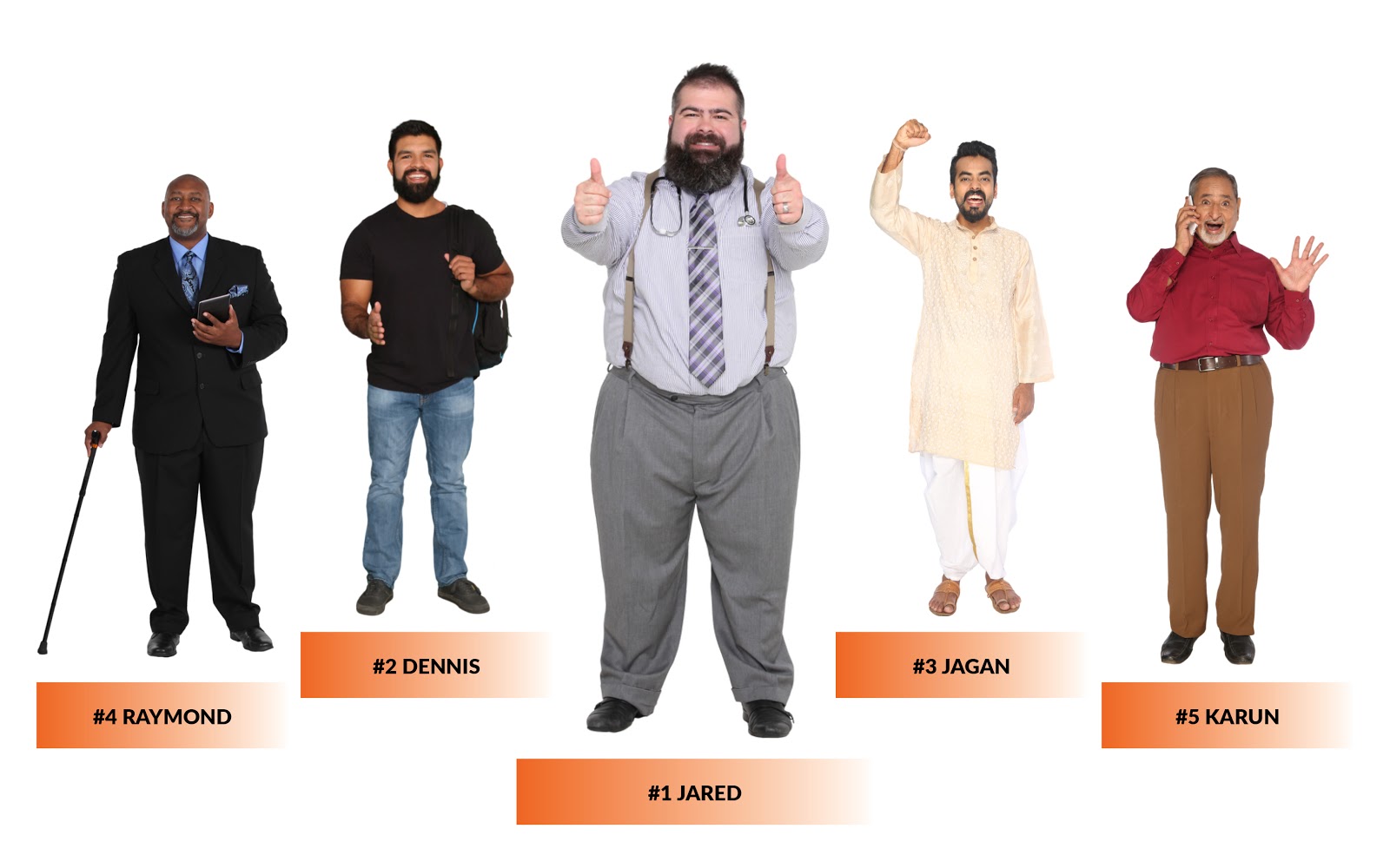 five bearded cutout characters for elearning courses